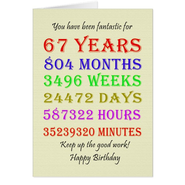 67th Birthday Milestones Cards (Front)