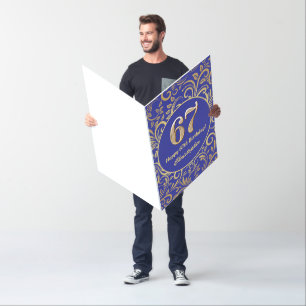 67th Birthday Navy Blue and Gold Floral Pattern Card