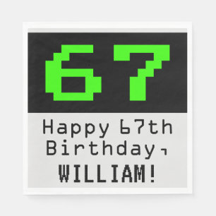 67th Birthday - Nerdy / Geeky Style "67" & Name Napkins