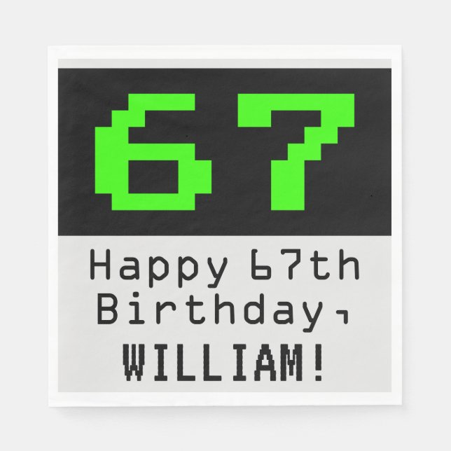 67th Birthday - Nerdy / Geeky Style "67" & Name Napkins (Front)