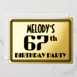 [ Thumbnail: 67th Birthday Party: Art Deco Look “67” and Name Invitation ]