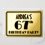 [ Thumbnail: 67th Birthday Party — Art Deco Look “67” + Name Invitation ]
