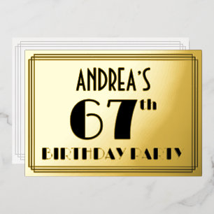 67th Birthday Party — Art Deco Look “67” + Name Foil Invitation