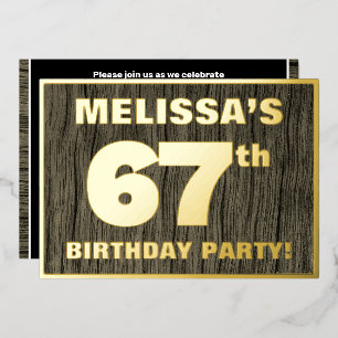 67th Birthday Party: Bold, Faux Wood Grain Pattern Foil Invitation