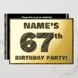 67th Birthday Party — Bold, Faux Wood Grain Text Foil Invitation