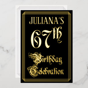 67th Birthday Party — Fancy Script & Custom Name Foil Invitation