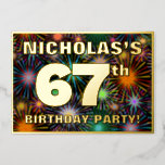 [ Thumbnail: 67th Birthday Party — Fun, Colorful Fireworks Look Invitation ]