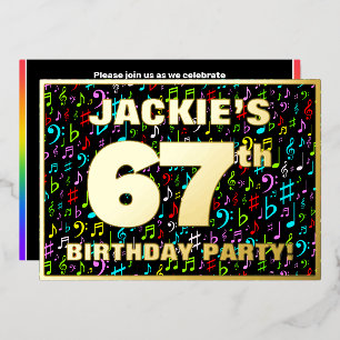 67th Birthday Party — Fun, Colorful Music Symbols Foil Invitation