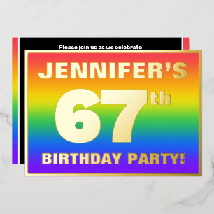 67th Birthday Party: Fun, Colorful Rainbow Pattern Foil Invitation