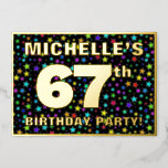 [ Thumbnail: 67th Birthday Party — Fun, Colorful Stars Pattern Invitation ]