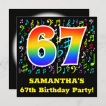 [ Thumbnail: 67th Birthday Party: Fun Music Symbols, Rainbow 67 Invitation ]