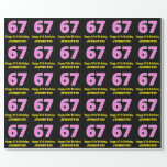 [ Thumbnail: 67th Birthday: Pink Stripes and Hearts "67" + Name Wrapping Paper ]