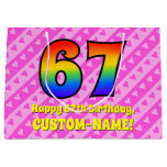 [ Thumbnail: 67th Birthday: Pink Stripes & Hearts, Rainbow # 67 Gift Bag ]