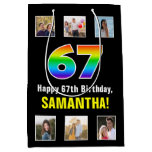 [ Thumbnail: 67th Birthday: Rainbow “67“, Custom Photos & Name Gift Bag ]