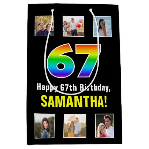 67th Birthday Rainbow 67 Custom Photos  Name Medium Gift Bag