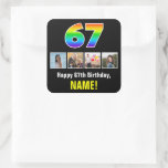 [ Thumbnail: 67th Birthday: Rainbow “67”; Custom Photos & Name Sticker ]