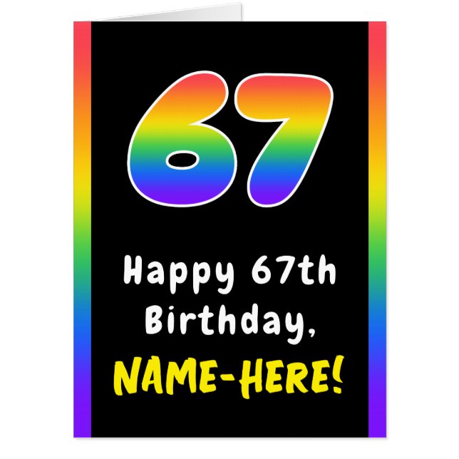 67th Birthday: Rainbow Spectrum # 67, Custom Name Card (Front)