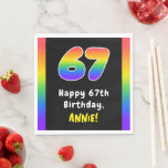 [ Thumbnail: 67th Birthday: Rainbow Spectrum # 67, Custom Name Napkins ]