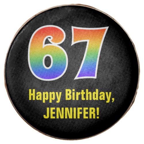 67th Birthday _ Rainbow Spectrum Pattern Number 67 Chocolate Covered Oreo