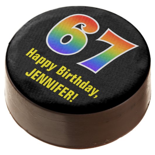 67th Birthday - Rainbow Spectrum Pattern Number 67 Chocolate Covered Oreo (Angled)