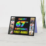 [ Thumbnail: 67th Birthday: Rainbow Text, Custom Photos & Name Card ]