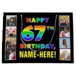 [ Thumbnail: 67th Birthday: Rainbow Text, Custom Photos & Name Gift Bag ]
