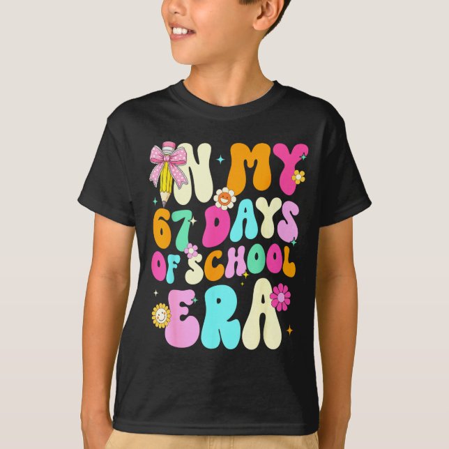 67th Day Of School 67 Days Pencil Coquette Bow Mem T-Shirt (Front)