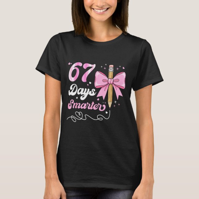 67th Day Of School 67 Days Smarter Coquette Bow Te T-Shirt (Front)