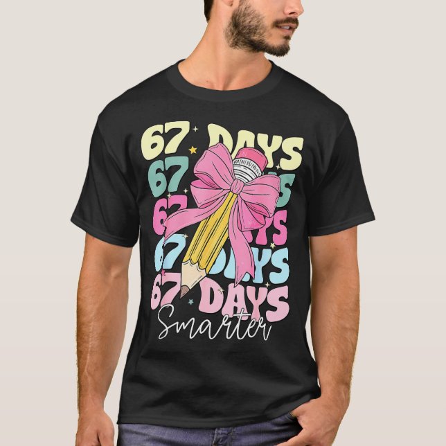 67th Day Of School 67 Days Smarter Coquette Bow Te T-Shirt (Front)