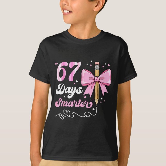 67th Day Of School 67 Days Smarter Coquette Bow Te T-Shirt (Front)