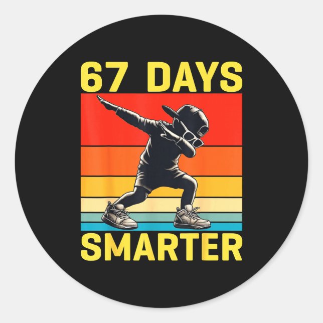 67th Day Of School 67 Days Smarter Dabbing Six Sev Classic Round Sticker (Front)
