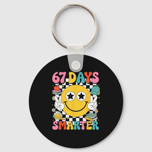 67th Day Of School 67 Days Smarter Teacher  Keychain (Front)