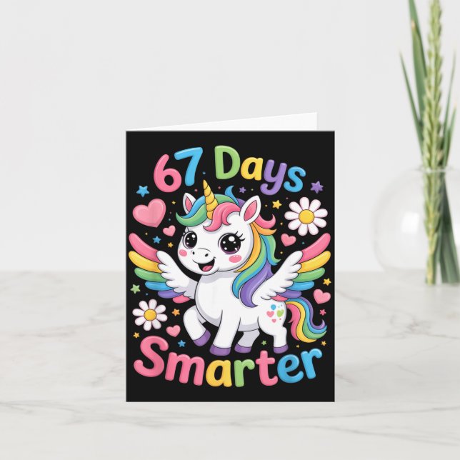 67th Day Of School 67 Days Smarter Unicorn Teacher Card (Front)