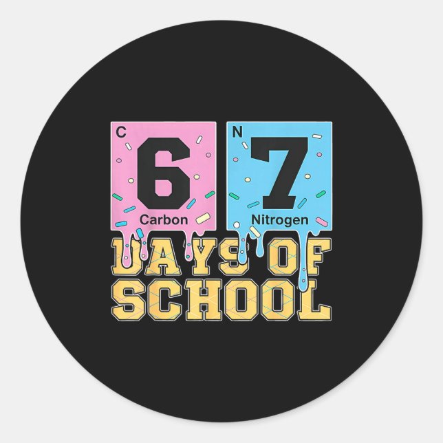 67th Day Of School Chemical Eements Teacher Boy Gi Classic Round Sticker (Front)