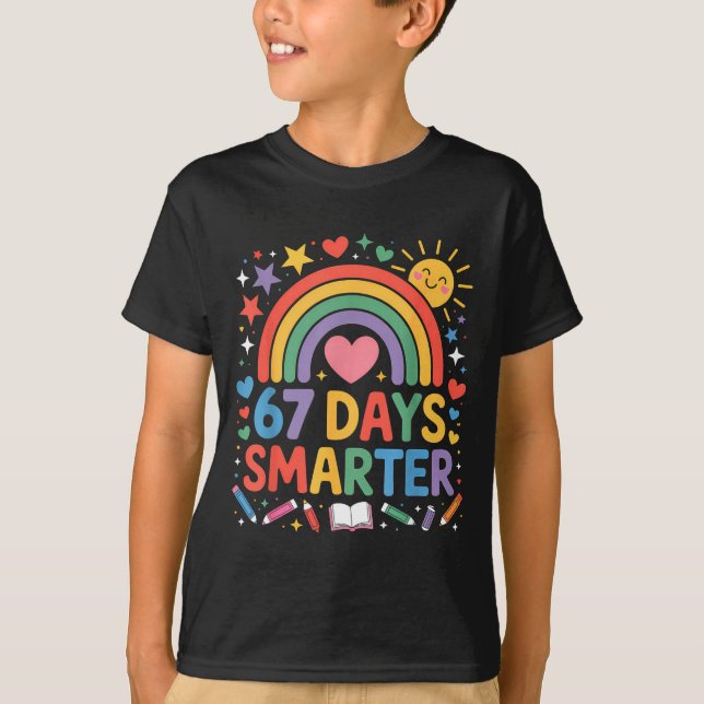 67th Day Of School Meme 67 Days Smarter Rainbow Ki T-Shirt (Front)