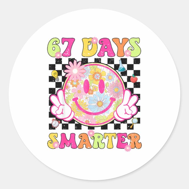 67th Day Of School Shirt 67 Days Smarter Teacher B Classic Round Sticker (Front)