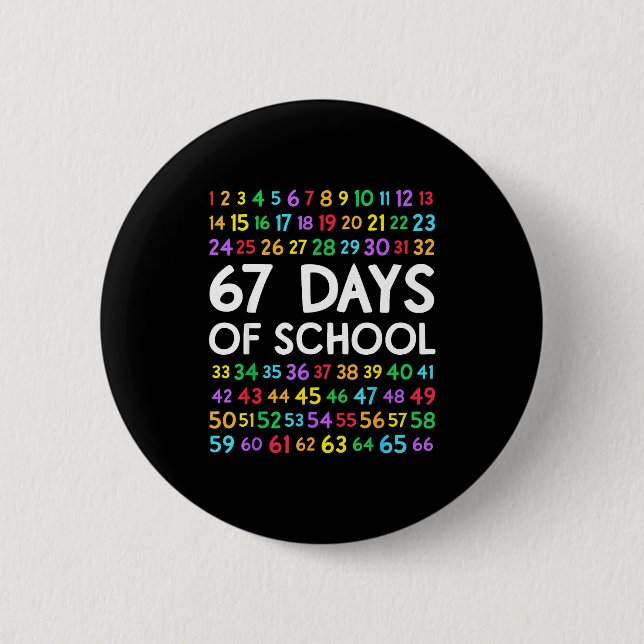 67th Day Of School Teacher Kids 67 Math Numbers 10 Button (Front)