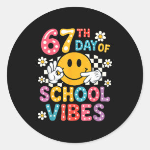 67th Day Of School Vibes 67 Meme Cute Smile Face T Classic Round Sticker