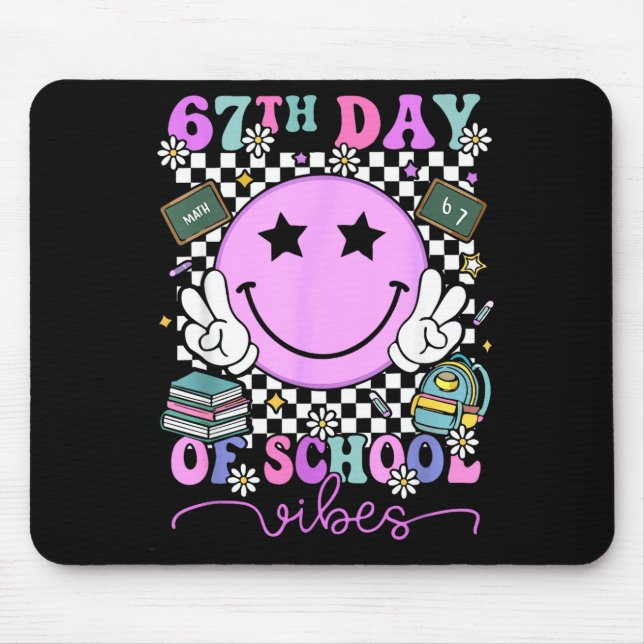 67th Day Of School Vibes Groovy Retro 100 Days Of  Mouse Pad (Front)