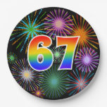 [ Thumbnail: 67th Event - Fun, Colorful, Bold, Rainbow 67 Paper Plates ]