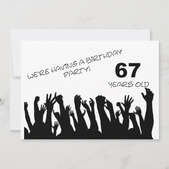 67th party invitation with cheering crowds (Front)