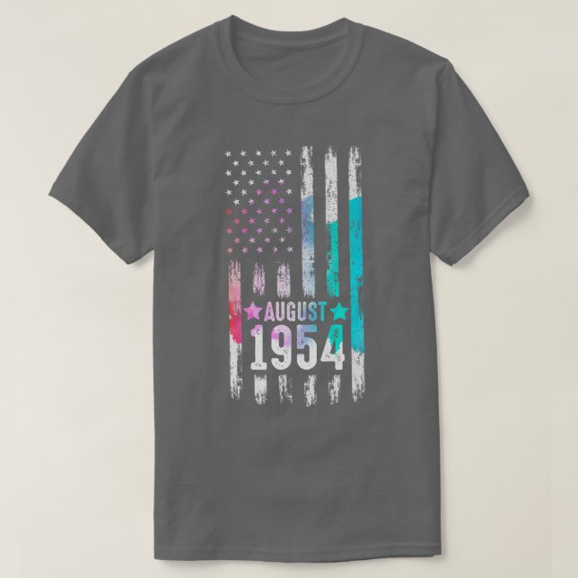 68 Year Old, August 1954 American Flag 68th Birthd T-Shirt (Design Front)
