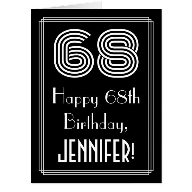 68th Birthday — Art Deco Inspired Look “68” + Name Card (Front)
