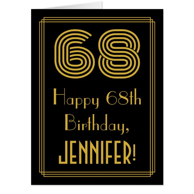 68th Birthday: Art Deco Inspired Look “68” + Name Card (Front)