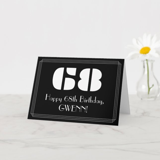 68th Birthday: Art Deco Inspired Look "68" & Name Card (Small Plant)