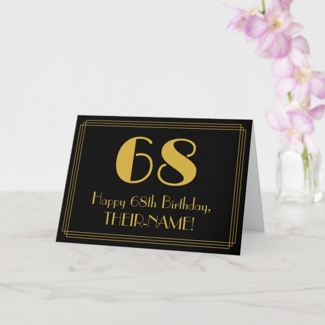 68th Birthday: Art Deco Inspired Look "68" + Name Card (Orchid)