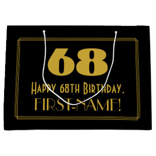 68th Birthday — Art Deco Inspired Look "68" & Name Large Gift Bag