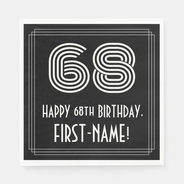 68th Birthday: Art Deco Inspired Look "68" + Name Napkins (Front)
