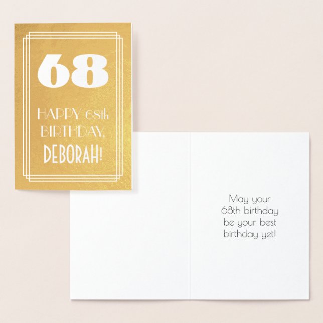 68th Birthday ~ Art Deco Style "68" & Custom Name Foil Card (Display)