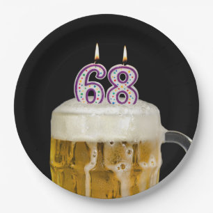68th Birthday Beer on black Paper Plate